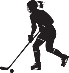 Hockey Girl Silhouette Vector on Transparent Background