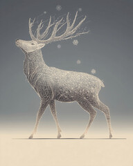 Intricate Geometric Line Art Illustration of a Majestic Stag with Snowflakes
