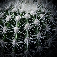 Sharp White Spines of Green Cactus Macro Texture Detail