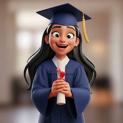 3d illustration of a female student celebrating graduation