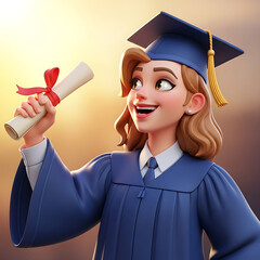 3d illustration of a female student celebrating graduation