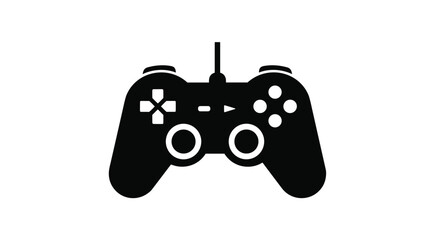 Black silhouette of a classic video game controller with a cord, representing gaming culture and interactive entertainment.