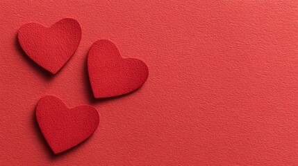 Fototapeta premium Three hearts are placed on a red background. Concept of love and warmth