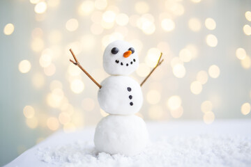 Cheerful snowman in winter wonderland