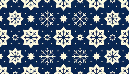 Seamless Navy Blue Cream Geometric Snowflake Winter Christmas Pattern