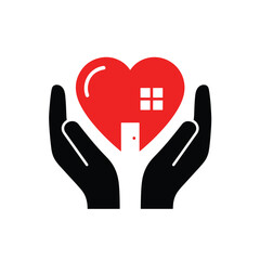 Obraz premium Black hands holding a red heart with a white cross symbol