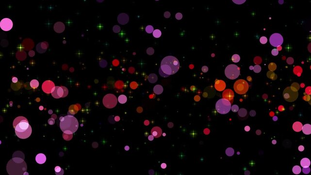 Abstract pink blurry bokeh background. Bubbles light particles on dark background. Christmas bokeh lights background with seamless snowing loop motion animation. 