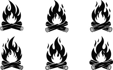 Minimalist Campfire Silhouettes | Bold Black Fire Wood Graphic Set