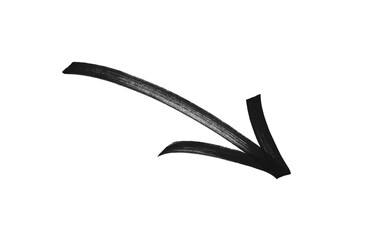 Hand-drawn Black marker arrow isolated on transparent background.