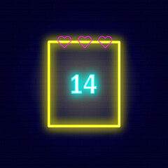 Glowing neon calendar icon with number 14 
