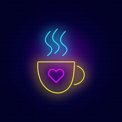 Neon cup of coffee on blue background vector illustration