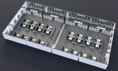 Modern office floor plan on grey background. 3d illustration