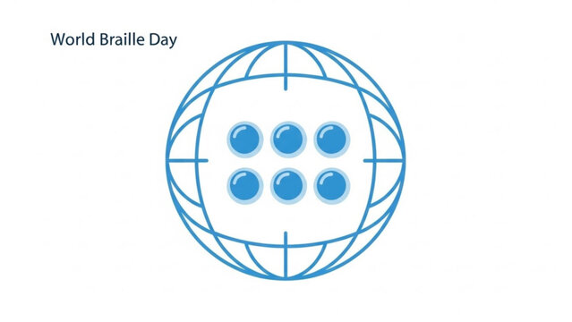 World braille day awareness symbol with blue globe and dots on white background for accessibility and vision impairment concepts - Powered by Adobe