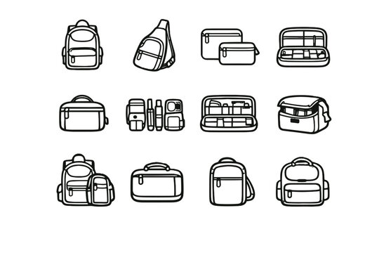 Urban bag setup backpack carry vector emer quick icon compartments minimalist