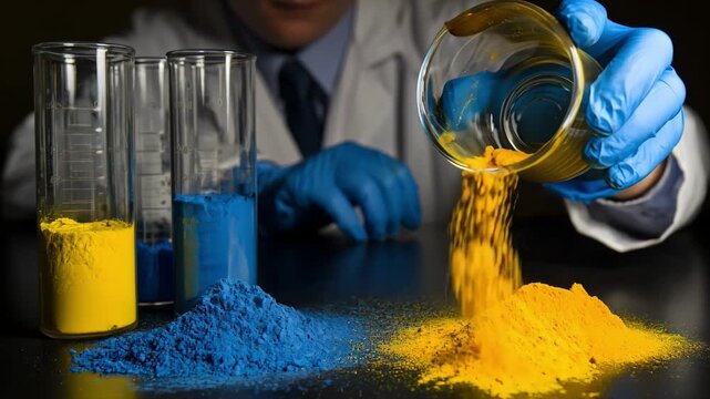 Medium shot of a technician mixing vibrant natural pigments in a lab showcasing ecofriendly fur dyeing innovations with biodegradable colorants