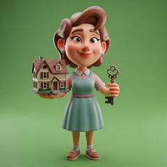 3d illustration of a female real estate agent character