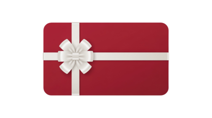 Red Gift Card with White Ribbon Bow Isolated on Black Background, Minimal Elegant 3D Render for Holiday, Celebration and Special Offer Concept