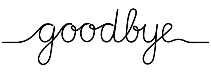 Goodbye Continuous Line Drawing Calligraphy – Minimalist Handwritten Lettering Isolated on transparent Background