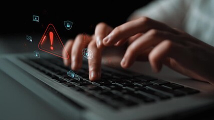 Cybersecurity threat alert protects data. Cyber security threat alert prevents access, alert warns breach, defends system, and cyber security threat alert identifies risk. Marrow - Powered by Adobe