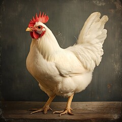 Close-up of a rooster with vivid yellow feathers, red comb, and fine detail captured on a yellow backdrop