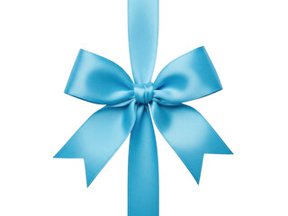 Naklejka premium Light blue satin ribbon bow with vertical strip, isolated on transparent background isolated on transparent background