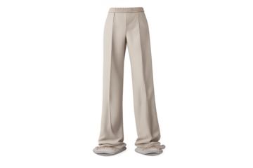 Wide-leg trousers with ballet flats on a transparent background image.