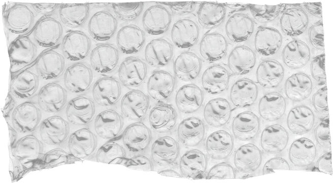 Torn Sheet of Transparent Bubble Wrap Packaging Texture Isolated on White Background