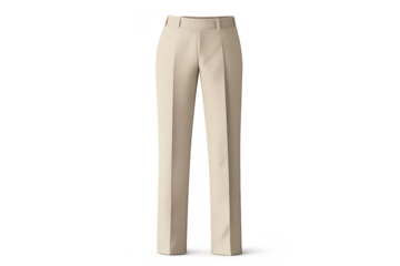 Elegant beige trousers, full length view, on a transparent background.