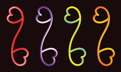 Obraz premium Four vibrant glowing heart-shaped s-curves illuminating a dark background