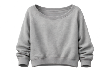 Gray sweatshirt, long sleeve on transparent background for online shop.