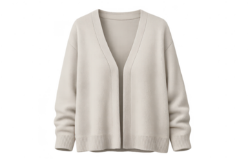 Beige Cardigan Sweater Open Front on a transparent background. Studio