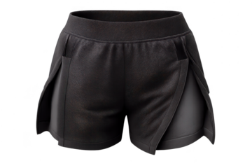Black leather shorts with slits on a transparent background image.
