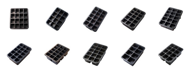 Collection of Rear view of an isolated black silicone ice cube tray isolated on transparent background