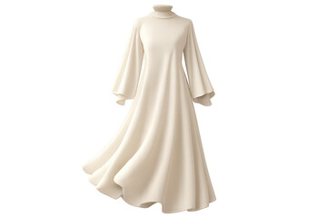 Elegant High Neck Gown with transparent background, long flared sleeves