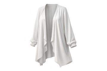Elegant white cardigan on transparent background, flowy and stylish.