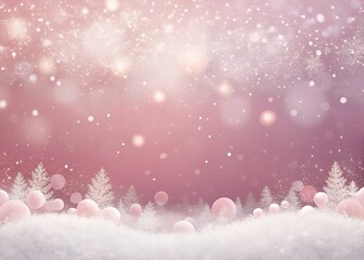 Magical pink winter wonderland with snowflakes and ornaments