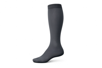 Gray compression sock, knee high, on a transparent background image.