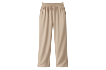 Beige wide-leg pants, casual wear on transparent background isolated shot