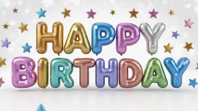 Colorful balloons forming a cheerful birthday greeting with vibrant stars and confetti creating a festive atmosphere in a celebratory scene - Powered by Adobe