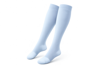 Pair of white knee socks with transparent background studio shot.