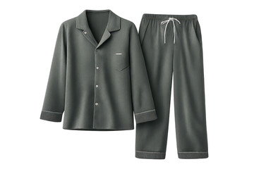 Gray Pajama Set for Sleeping, transparent background product display.
