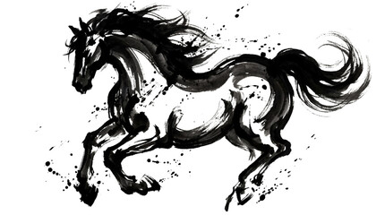 Chinese Black ink wash Horse painting Chinese new year 2026 isolated on Transparent background