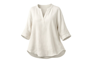 White blouse with v-neck on transparent background, a stylish garment.
