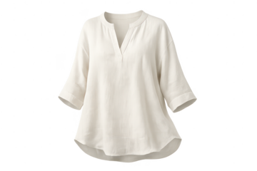 White blouse with v-neck on transparent background, a stylish garment.
