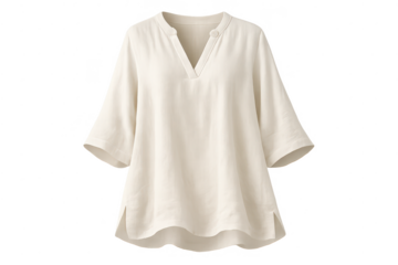 Elegant tunic blouse with V-neck on transparent background, neutral tone
