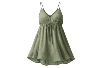Olive green dress with spaghetti straps on transparent background