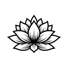 Intricate black outline drawing of a lotus flower on white background 