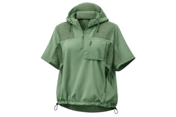 Green short sleeve hoodie with transparent background product display