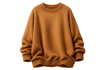 Crewneck sweatshirt in tan on transparent background, casual apparel.