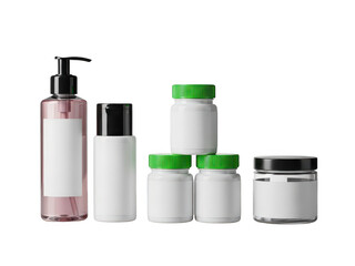 Diverse blank cosmetic and health product packaging mockup set isolated